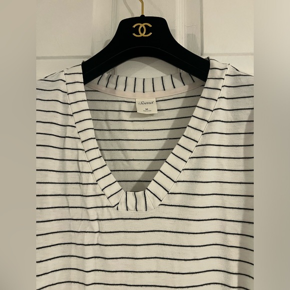 Soma French Terry Pullover Loungewear Top White & Black Stripe Tunic Top Size M - Picture 7 of 13